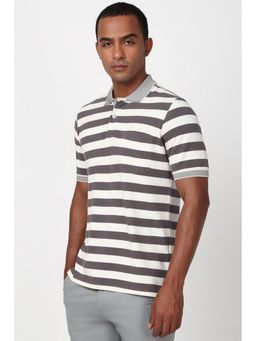 Peter England - Men Multicolor Stripe Polo Neck Polo T-Shirt