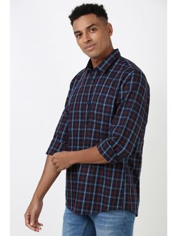 Peter England - Men Navy Blue Slim Fit Check Shirt