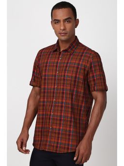 Peter England - Men Brown Slim Fit Check Shirt