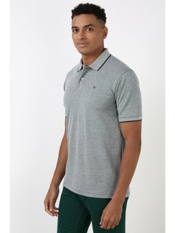 Peter England - Men Grey Textured Polo Neck Polo T-Shirt