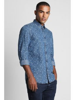 Peter England - Men Blue Slim Fit Print Shirt