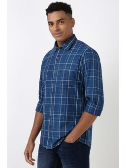 Peter England - Men Blue Slim Fit Check Shirt