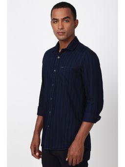 Peter England - Men Navy Blue Slim Fit Stripe Shirt