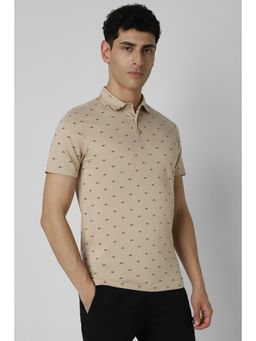 Van Heusen - Men Brown Print Polo Neck T-Shirt