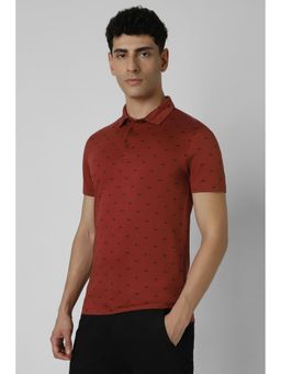 Van Heusen - Men Maroon Print Polo Neck T-Shirt