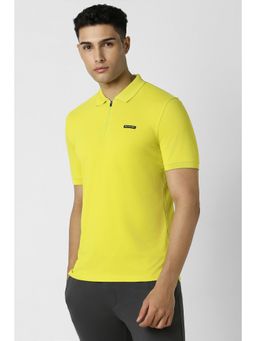 Van Heusen - Men Yellow Textured Polo Neck T-Shirt