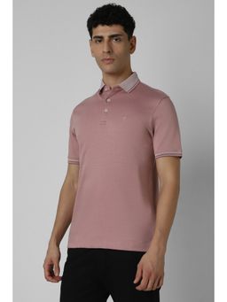 Van Heusen - Men Red Textured Polo Neck T-Shirt