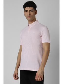 Van Heusen - Men Pink Stripe Stylized Neck T-Shirt