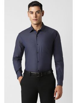 Van Heusen - Men Navy Blue Regular Fit Textured Full Sleeves Formal Shirt