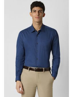 Van Heusen - Men Navy Blue Regular Fit Print Full Sleeves Formal Shirt