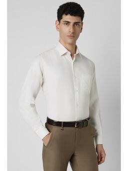 Van Heusen - Men Cream Regular Fit Textured Full Sleeves Formal Shirt