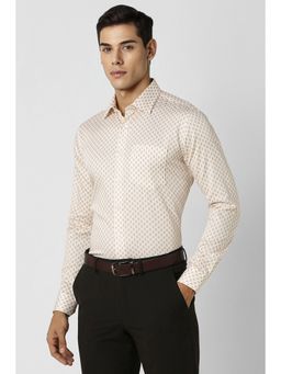 Van Heusen - Men Cream Slim Fit Print Full Sleeves Formal Shirt