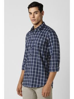 Van Heusen - Men Navy Blue Slim Fit Check Full Sleeves Formal Shirt