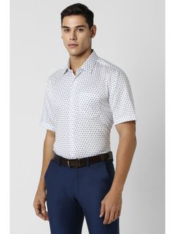 Van Heusen - Men White Regular Fit Print Half Sleeves Formal Shirt