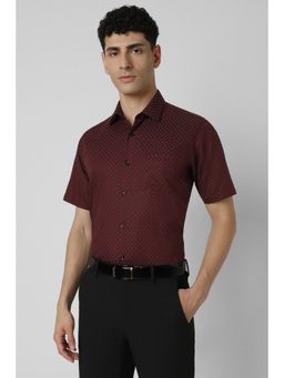 Van Heusen - Men Maroon Regular Fit Check Half Sleeves Formal Shirt