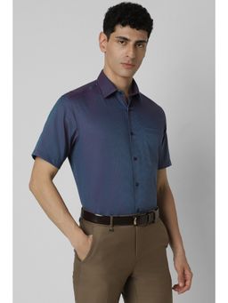 Van Heusen - Men Blue Regular Fit Print Half Sleeves Formal Shirt