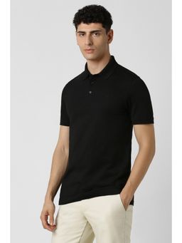 Van Heusen - Men Black Solid Polo Neck T-Shirt