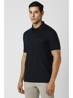 Van Heusen - Men Navy Blue Solid Polo Neck T-Shirt