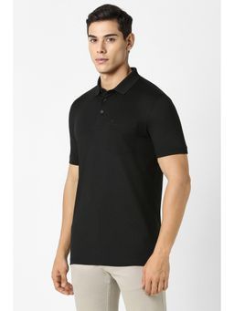 Van Heusen - Men Black Solid Polo Neck T-Shirt
