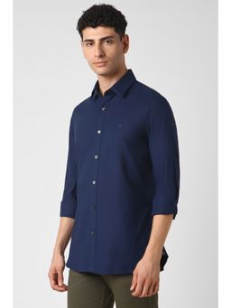 Van Heusen - Men Navy Blue Slim Fit Solid Full Sleeves Casual Shirt