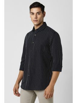 Van Heusen - Men Black Slim Fit Stripe Full Sleeves Casual Shirt