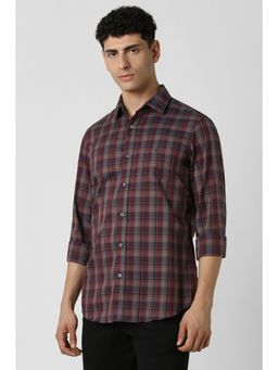 Van Heusen - Men Maroon Slim Fit Check Full Sleeves Casual Shirt