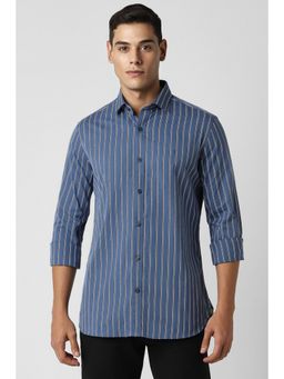 Van Heusen - Men Blue Slim Fit Textured Full Sleeves Casual Shirt