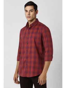 Van Heusen - Men Red Slim Fit Check Full Sleeves Casual Shirt