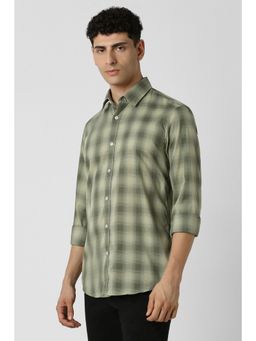 Van Heusen - Men Olive Slim Fit Check Full Sleeves Casual Shirt