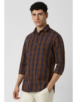 Van Heusen - Men Brown Slim Fit Check Full Sleeves Casual Shirt