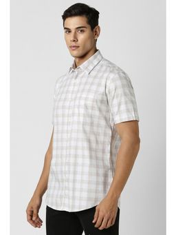 Van Heusen - Men White Slim Fit Check Half Sleeves Casual Shirt