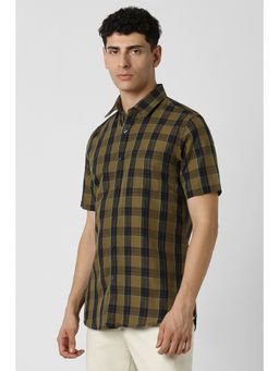 Van Heusen - Men Green Slim Fit Check Half Sleeves Casual Shirt