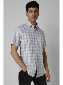 Van Heusen - Men Grey Slim Fit Check Half Sleeves Casual Shirt