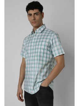 Van Heusen - Men Grey Slim Fit Check Half Sleeves Casual Shirt