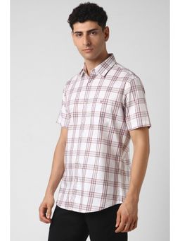 Van Heusen - Men White Slim Fit Check Half Sleeves Casual Shirt