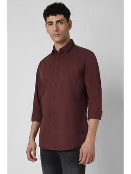 Van Heusen - Men Maroon Slim Fit Solid Full Sleeves Casual Shirt