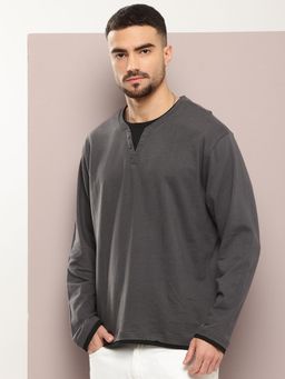 DILLINGER - Men Oversized Long Sleeve Airtex Fabric Round Neck T-Shirt