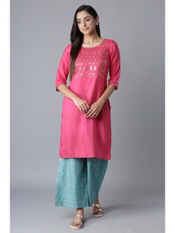 Aurelia - Aure Collection By Aurelia Pink Embroidered Kurta-Blue Palazzo (Set of 2)