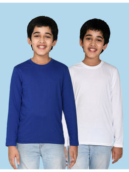 Nusyl - White and Royal Blue Solid Full Sleeve T-Shirt (Pack of 2)