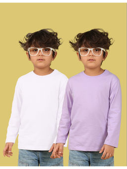 Nusyl - White and Lavender Solid Full Sleeve T-Shirt (Pack of 2)