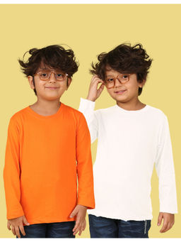Nusyl - White and Orange Solid Full Sleeve T-Shirt (Pack of 2)