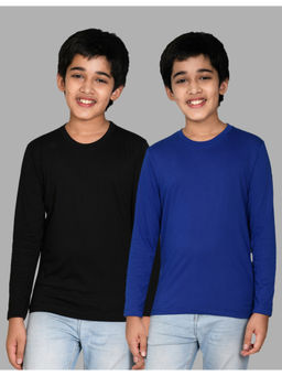 Nusyl - Black and Royal Blue Solid Full Sleeve T-Shirt (Pack of 2)