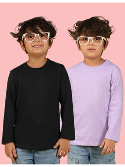 Nusyl - Black and Lavender Solid Full Sleeve T-Shirt (Pack of 2)