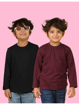 Nusyl - Black and Wine Solid Full Sleeve T-Shirt (Pack of 2)