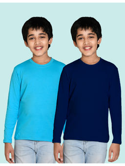 Nusyl - Navy Blue and Sky Blue Solid Full Sleeve T-Shirt (Pack of 2)