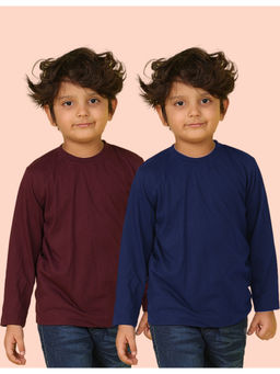Nusyl - Navy Blue and Wine Solid Full Sleeve T-Shirt (Pack of 2)