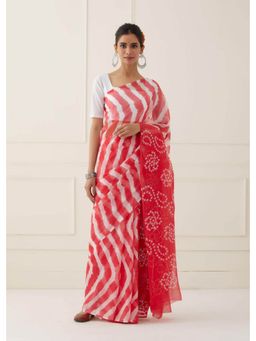 Sutra Attire - Red Leheriya and Bandhani Chiffon Saree with Unstitched Blouse
