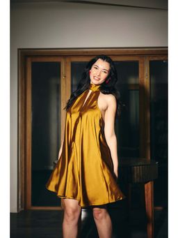 IT GIRL - Women Gold Halter Neck A-Line Dress