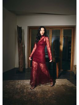 IT GIRL - Women Red Lace Collar Neck Maxi Dress