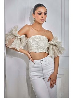Kay Kay BY KKHUSHI SAHAII - Gold Organza Chain Embroidered Crop Top